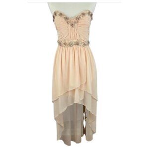 Women’s Strapless Hi Low Chiffon Formal Dress Beaded Sweetheart Size 9